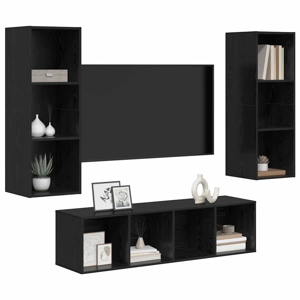 Set mobile TV 3 pz Rovere Nero Legno ingegnerizzato 3393130