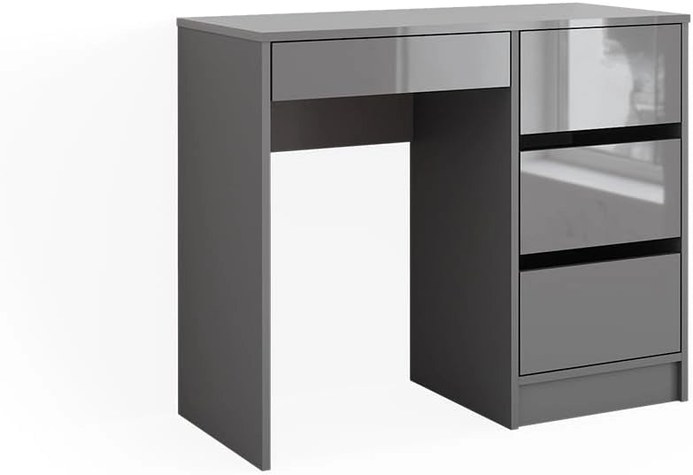Tavolo da toeletta Sherry, Grigio lucido, 90 cm con 4 cassetti, adatto per l’uso come tavolo da toeletta o superficie d’appoggio