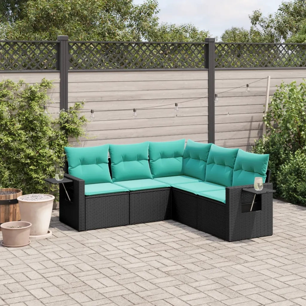 Set Divani da Giardino 5 pz con Cuscini Nero in Polyrattan 3220146