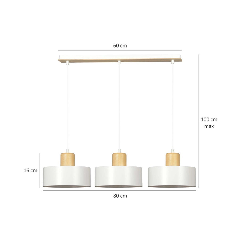 Lampada a sospensione Torin in acciaio bianco e legno naturale