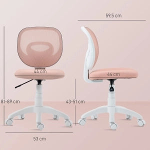 Sedia da ufficio ergonomica girevole con schienale in rete e seduta imbottita, altezza regolabile, in plastica rosa