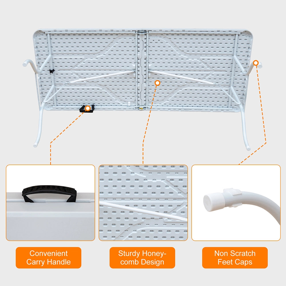 Tavolo pieghevole - Xylo - 180cm portatile per interni/esterni carico 135kg bianco