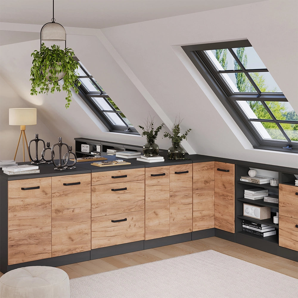 Mobile per mansarda Rion Rovere dorato/Antracite 60 x 83.8 cm senza inclinazione con 3 cassetti Vicco
