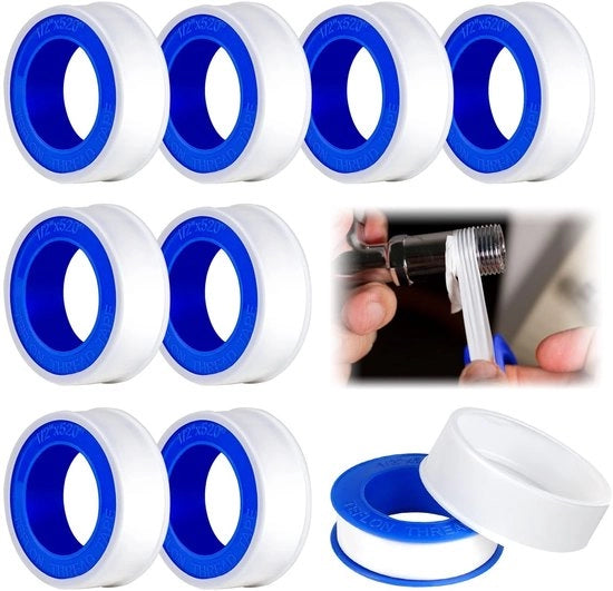 Afdichtband PTFE 12mm x 10m - 10 Rollen - Prevenzione delle Fessurazioni - Resistente al Calore e al Freddo - Materiale Duraturo - Teflontape