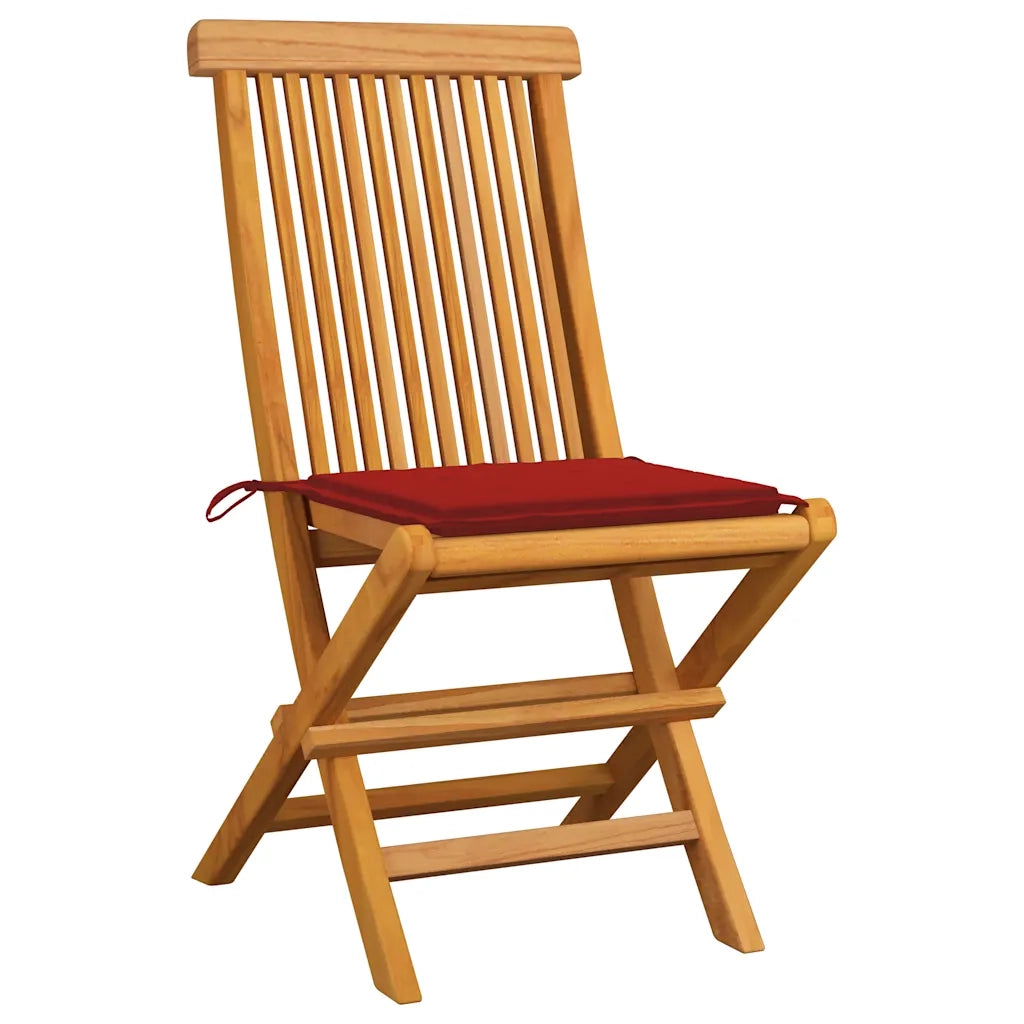 Sedie da Giardino con Cuscini Rossi 4 pz Massello di Teak 3062574