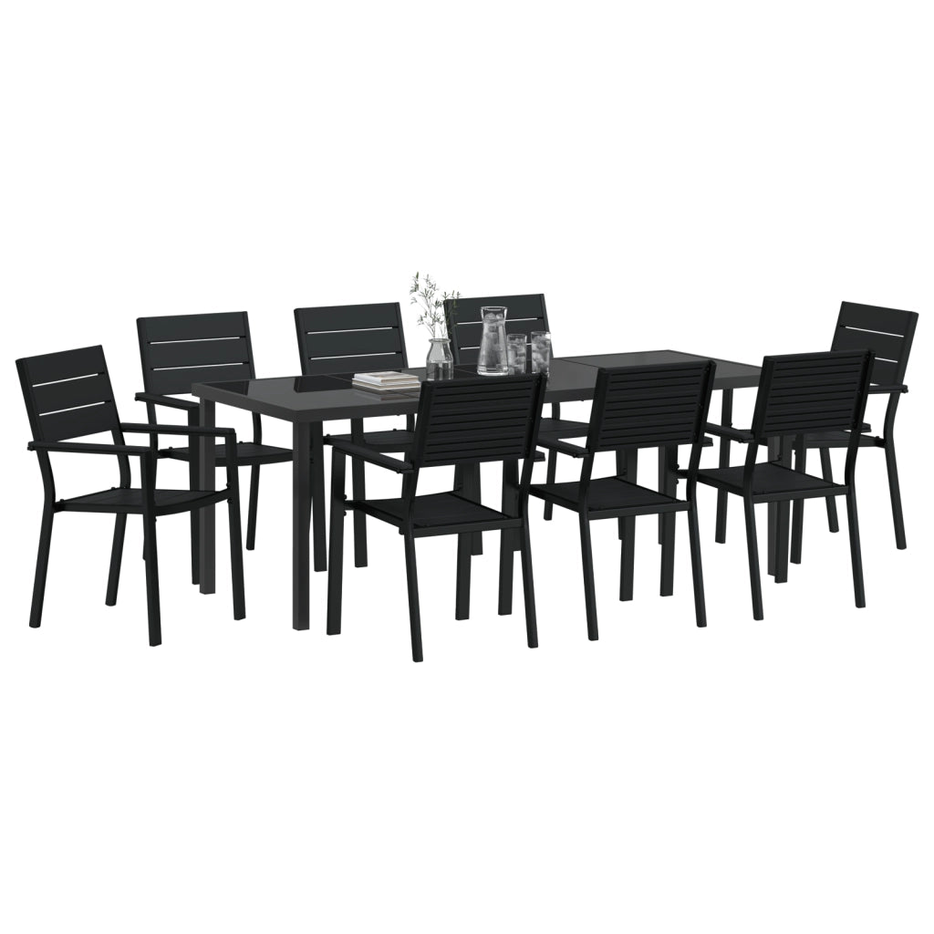 Set da Pranzo da Giardino 9 Pezzi Nero HDPE