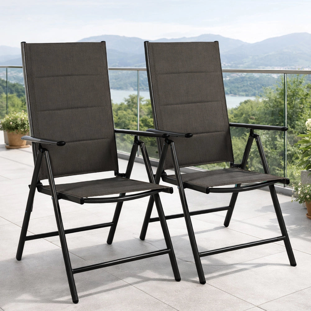 Set 2 Sedie Sdraio Nero Pieghevoli e Salvaspazio con Schienale Alto Ergonomico