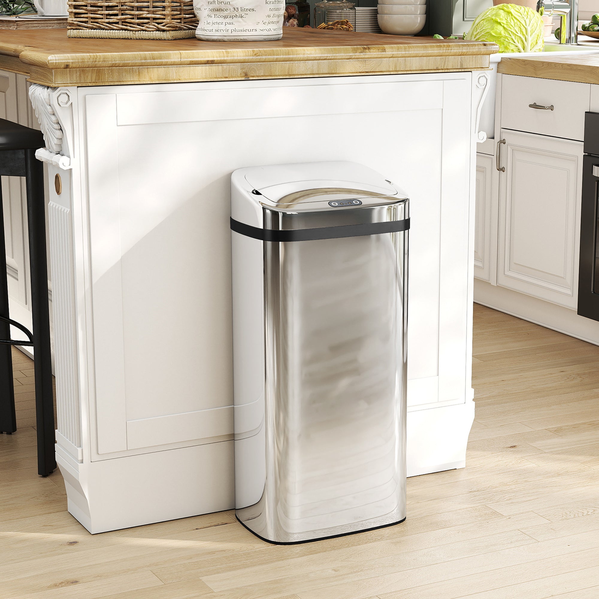 Bidone per Rifiuti da 40L con Sensore per Apertura e Chiusura Automatica 33x25x70 cm in ABS e Acciaio Inox Argento