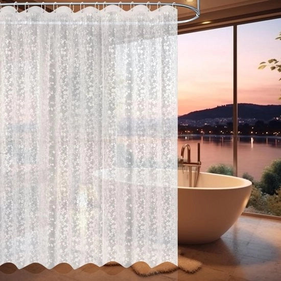 Douchegordijn 180 x 200 cm trasparente con 3D-pattino di ghiaia e magneti di peso per la doccia - Impermeabile PEVA - Incluso 12 anelli per douchegordijn