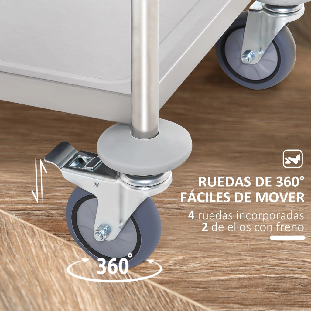 Carrello Cucina con 2 Ripiani e 2 Bracci ¨C Zephmum ¨C 80x45x82 cm Acciaio Inox