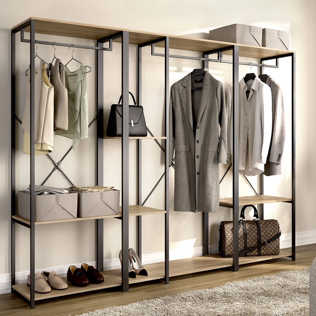 Armadio Camera da Letto Fairfax, Guardaroba Grande 4 Ripiani, 40x167h cm Marrone Rovere