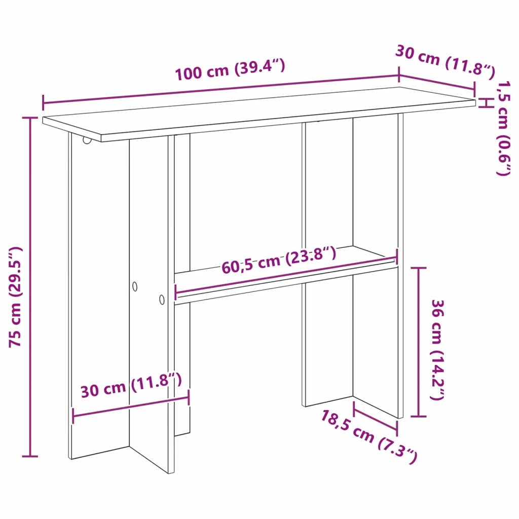 Tavolo consolle Grigio Sonoma 100 x 30 x 75 cm 8001180