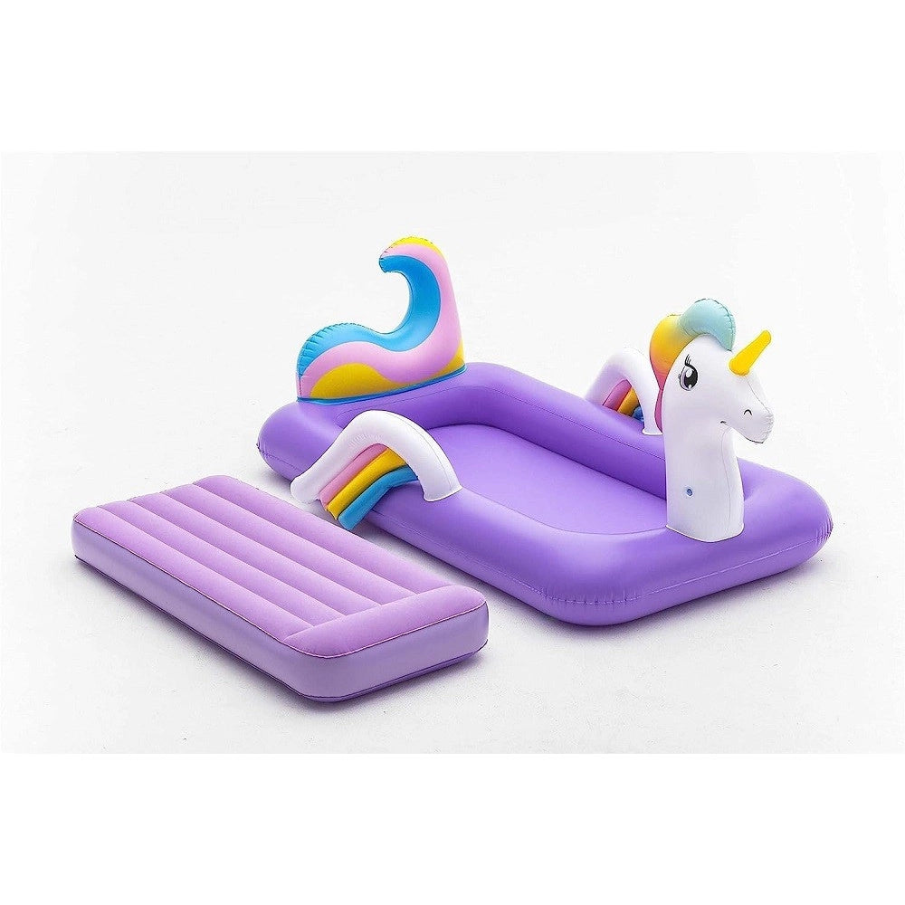 Trade Shop - Lettino Gonfiabile Per Bambini Unicorno 196x104x84 Cm Materasso Floccato 67713 -