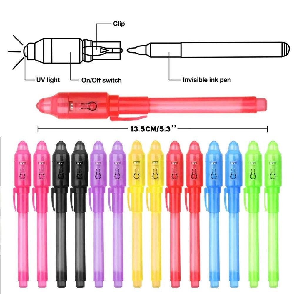 Trade Shop - Penna Magica Ad Inchiostro Invisibile Set 2 Penne Visibile Con Luce Uv Gadget -