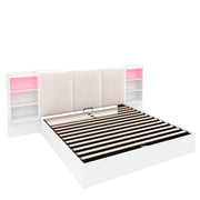 Letto Contenitore 180 x 200 cm - 6 Vani; LED Regolabile e Testiera Imbottita - Bianco