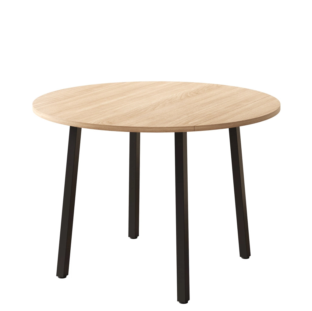 Tavolo da pranzo rotondo pieghevole 100x100 cm; effetto rovere; in MDF