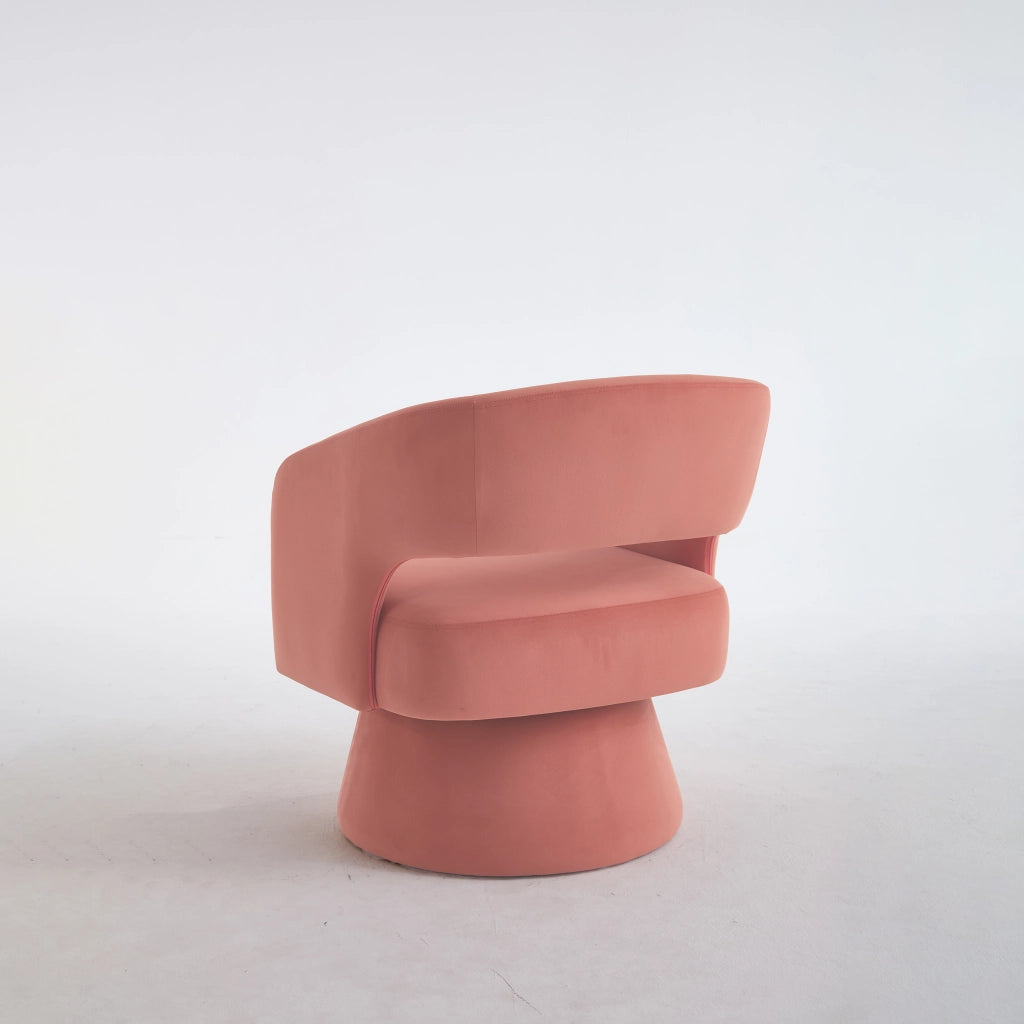 Poltrona Girevole in Velluto ¨C MINIMAL ¨C Rosa, Schienale Aperto, Base in Metallo
