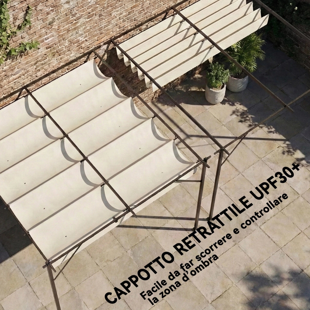 Pergola Addossata 3x3 m con Tetto Scorrevole e Fori di Drenaggio Crema