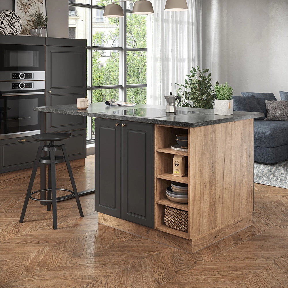 Isola cucina Fame-Line Antracite-oro/Rovere dorato 90 cm senza piano di lavoro Vicco