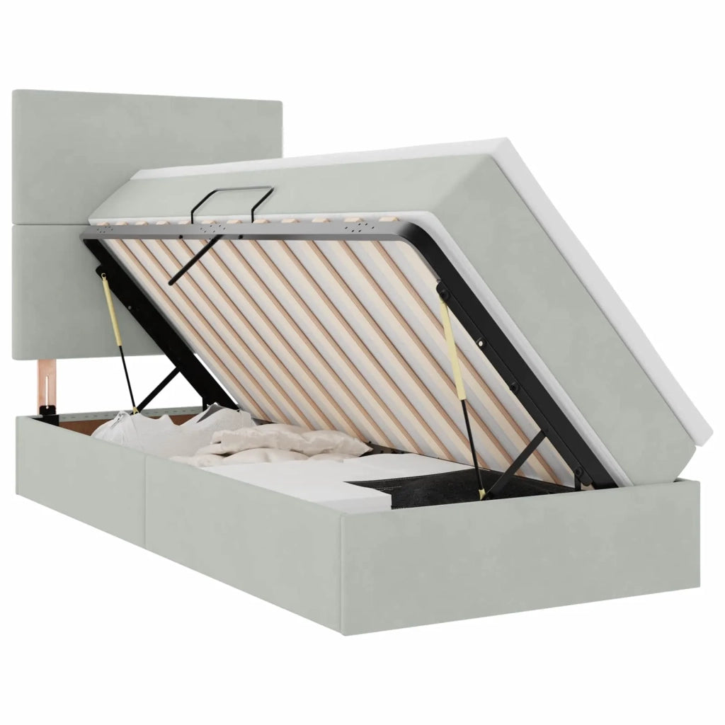 Letto con contenitore e materasso Grigio chiaro 100 x 200 cm