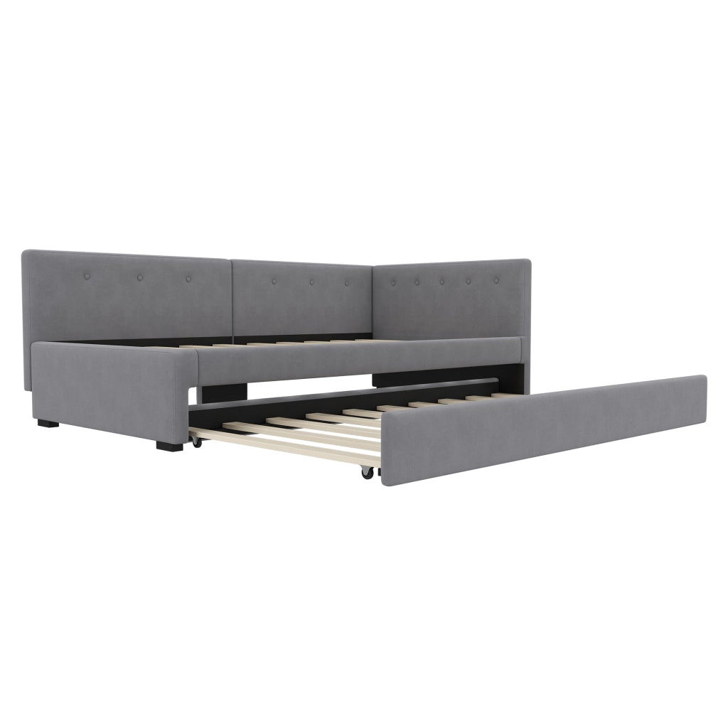 Letto singolo 90x200 cm con letto estraibile, in velluto grigio, senza materasso