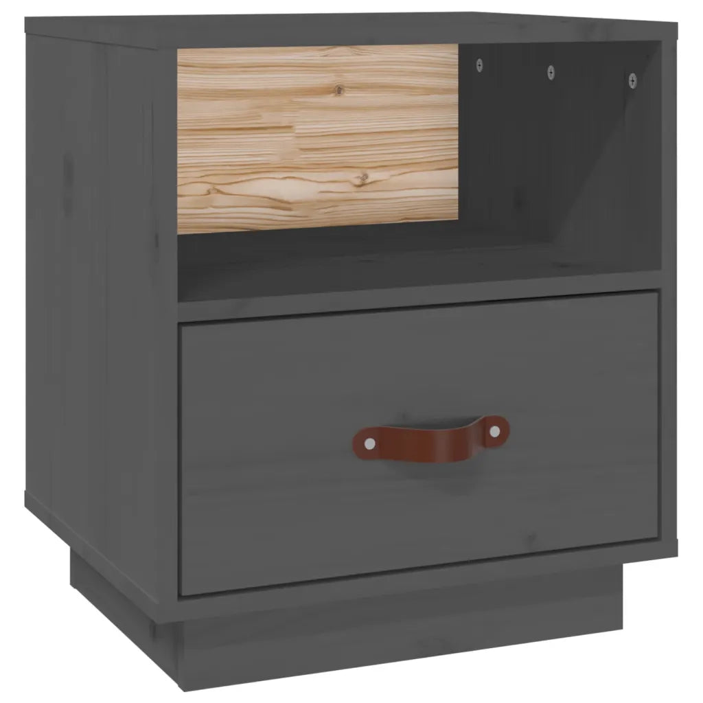 Comodino-Tavolino da notte Grigio 40x34x45 cm in Legno Massello di Pino 900695