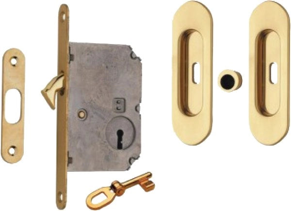 KIT PER PORTE SCORREVOLI CON CHIAVE E NICCHIA OVALE E50 -  Cromo satinato