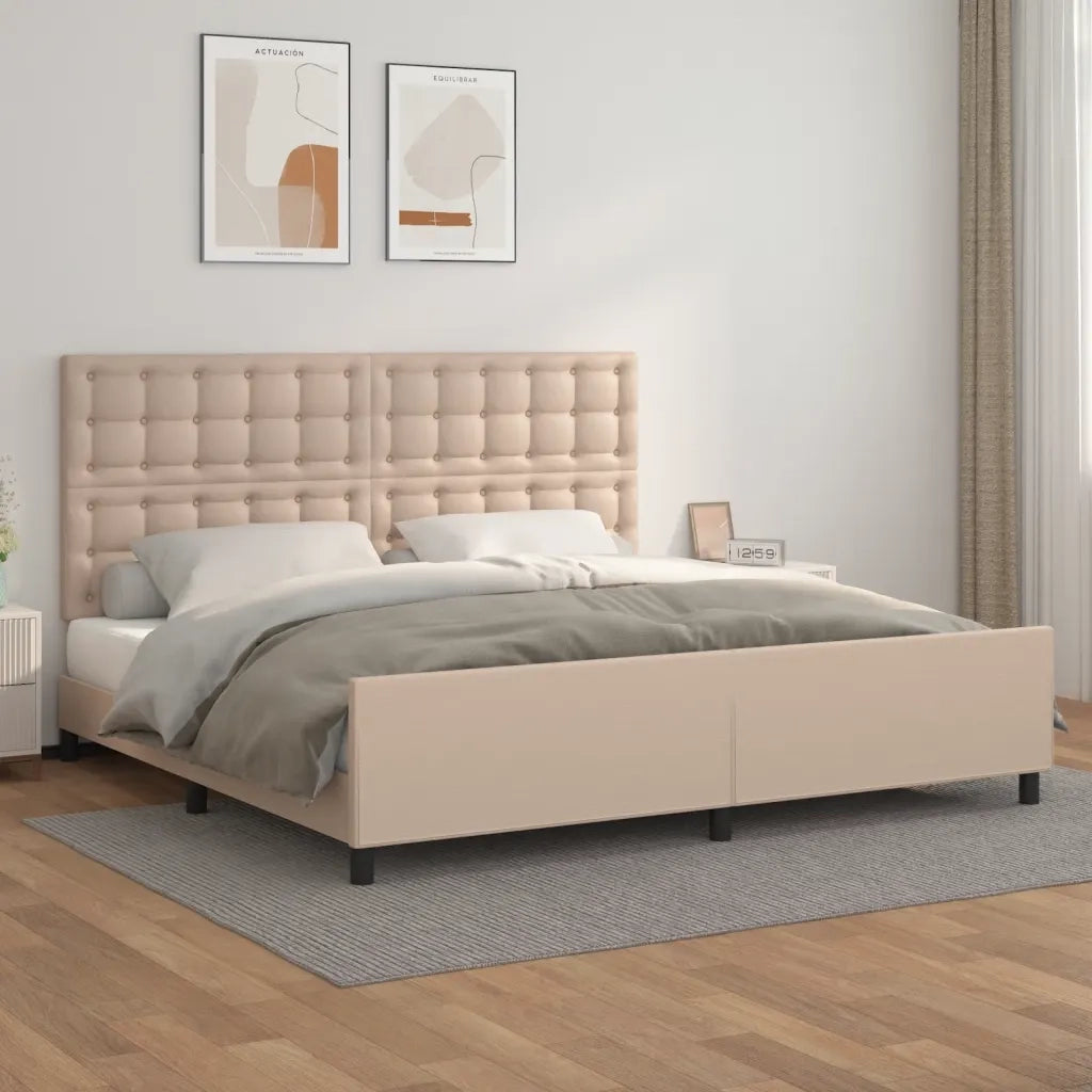 Giroletto con Testiera-Struttura Letto con testiera Cappuccino 200x200 cm in Similpelle 866871