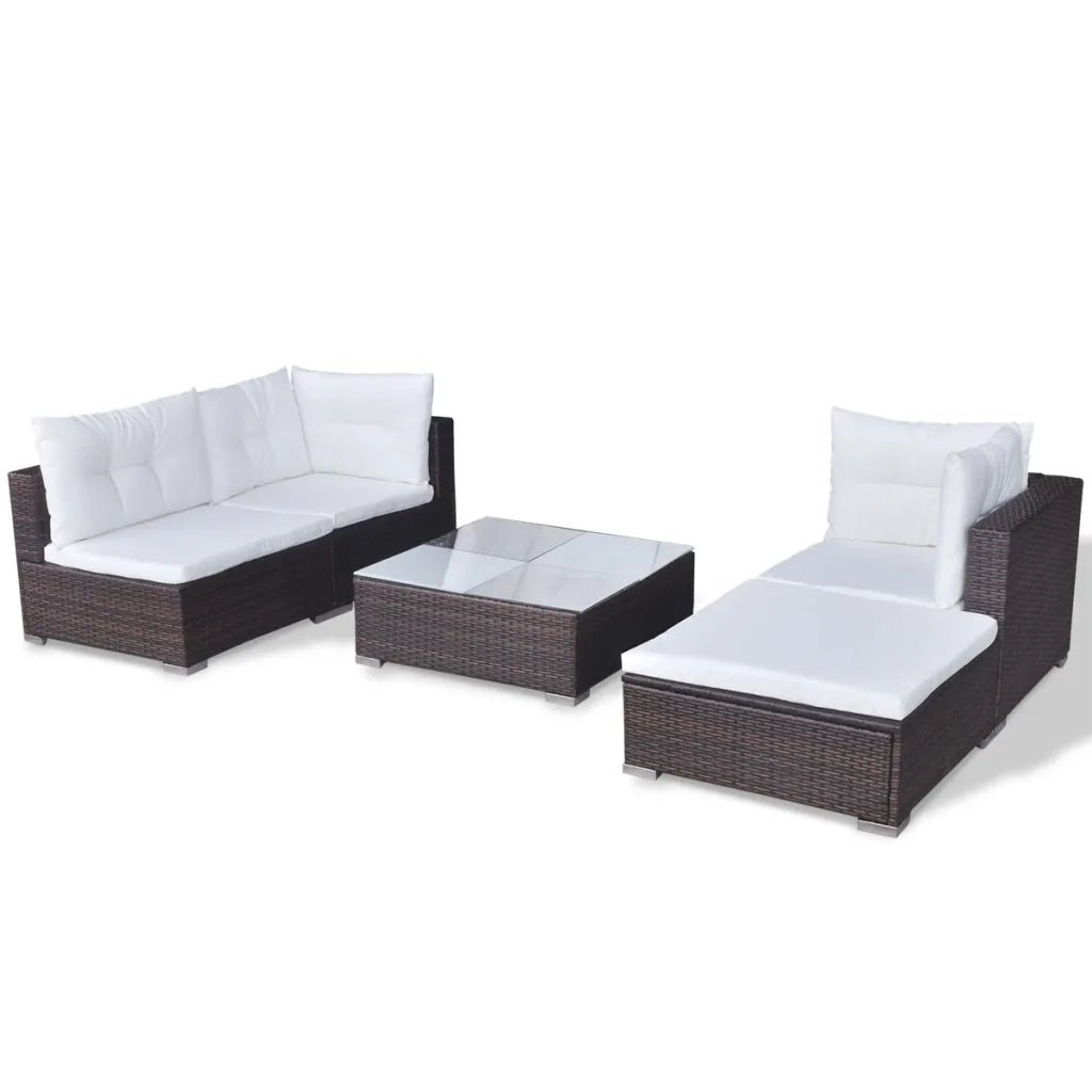 Set Divani da Giardino 5 pz con Cuscini in Polyrattan Marrone 42099