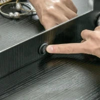 Tavolo da Trucco con 2 Cassetti, 6 Ripiani, Specchio e Sgabello, in Legno e Acciaio, 90x45x132.5 cm, Nero