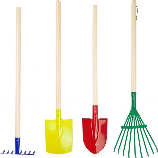 Set di attrezzi per giardinaggio in legno e metallo - zappa, vanga e rastrello - adatto da 3 anni in poi 10838