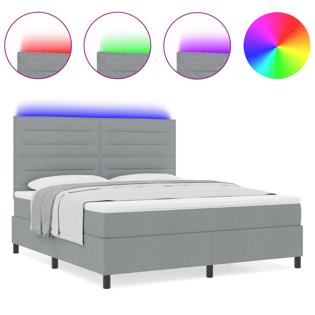 Letto Box Spring con Materasso & LED Grigio Chiaro 140x200 cm Tessuto