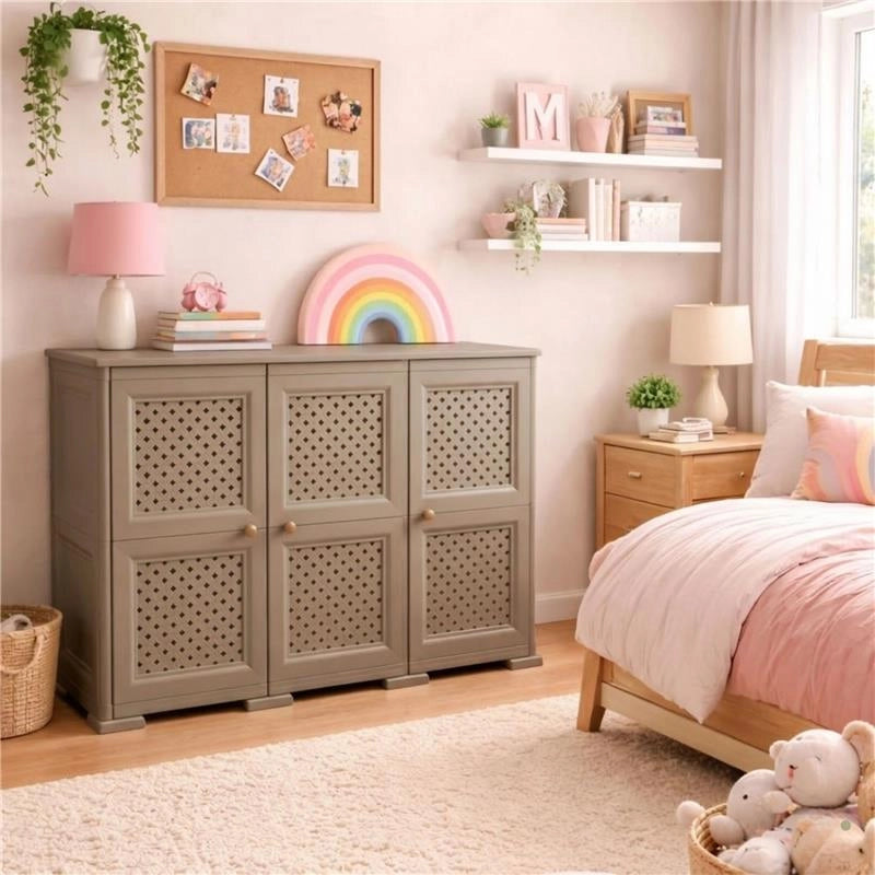 ARMADIO 3 ANTE TALPA 118X43X85,5 CM CON PUNTALI E ANTE TRAFORATE, CONTENITORE MULTIUSO PER INGRESSO E ZONA GIORNO