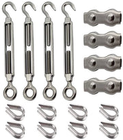 Kit di cavi in acciaio inossidabile - Set di cavi in acciaio inossidabile - Set di slot e morsetti - Incluso 16 pezzi - Set di cavi in acciaio inossidabile con klem 3 mm - Chiave a stella per cavi in acciaio inossidabile