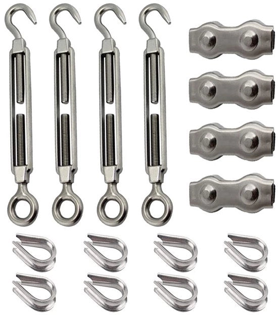 Kit di cavi in acciaio inossidabile - Set di cavi in acciaio inossidabile - Set di slot e morsetti - Incluso 16 pezzi - Set di cavi in acciaio inossidabile con klem 3 mm - Chiave a stella per cavi in acciaio inossidabile