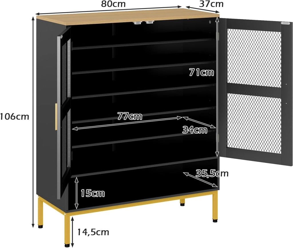 Scarpiera a 7 livelli, scarpiera con ripiani regolabili, scarpiera autoportante con ventilazione, cassettiera per ingresso e corridoio (nero, 80 x 37 x 106 cm)