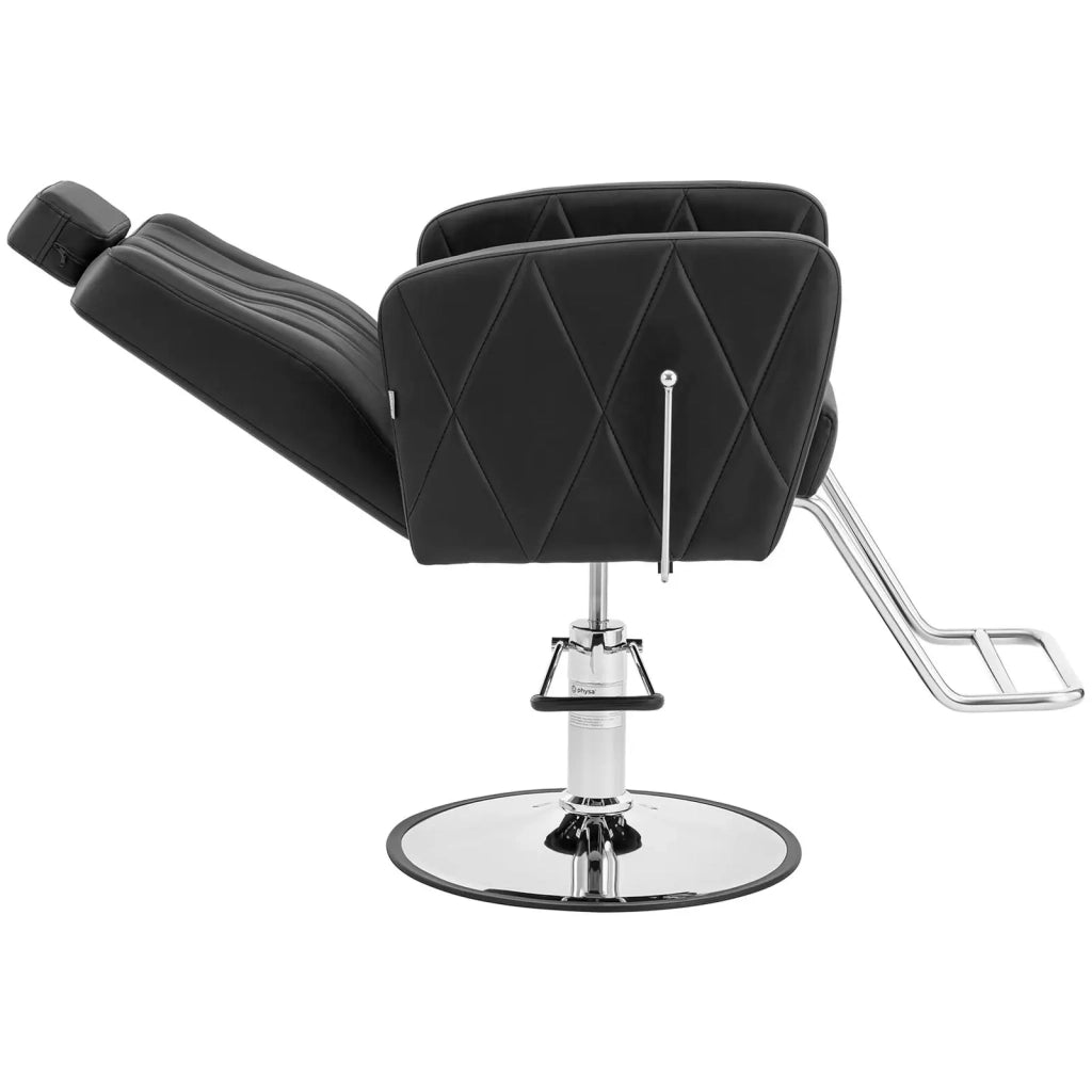 Poltrona professionale per parrucchiere con poggiapiedi portata 200 kg acciaio inox PVC nero 14_0008944