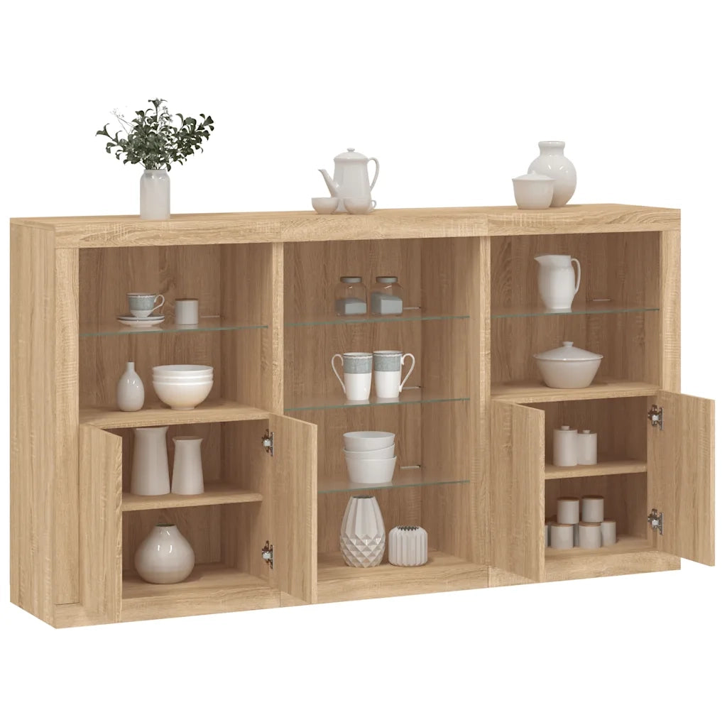 Credenza con Luci LED-Buffet-Armadio da cucina Rovere Sonoma 181,5x37x100 cm 558218