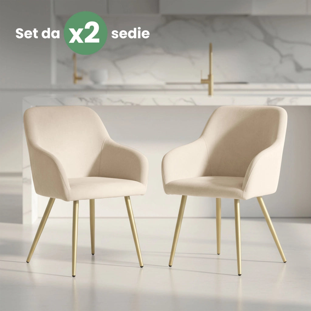 Set di 2 Sedie in velluto liscio ESTELLE Beige gambe oro