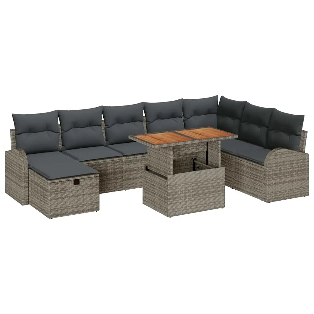 Set Divano da Giardino 9 pcs Grigio polyrattan