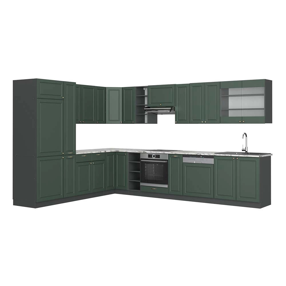 Cucina angolare completa Fame-Line Verde-oro rustico/Antracite 347 x 60 cm, PL Marmo Vicco