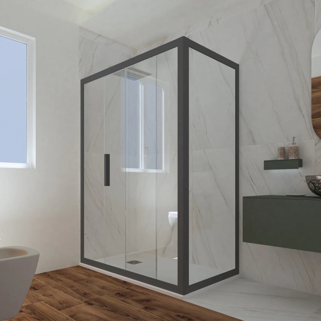 Box doccia scorrevole 80x130 CM H 200 Vetro Trasparente Profilo Antracite mod. Deco Duo