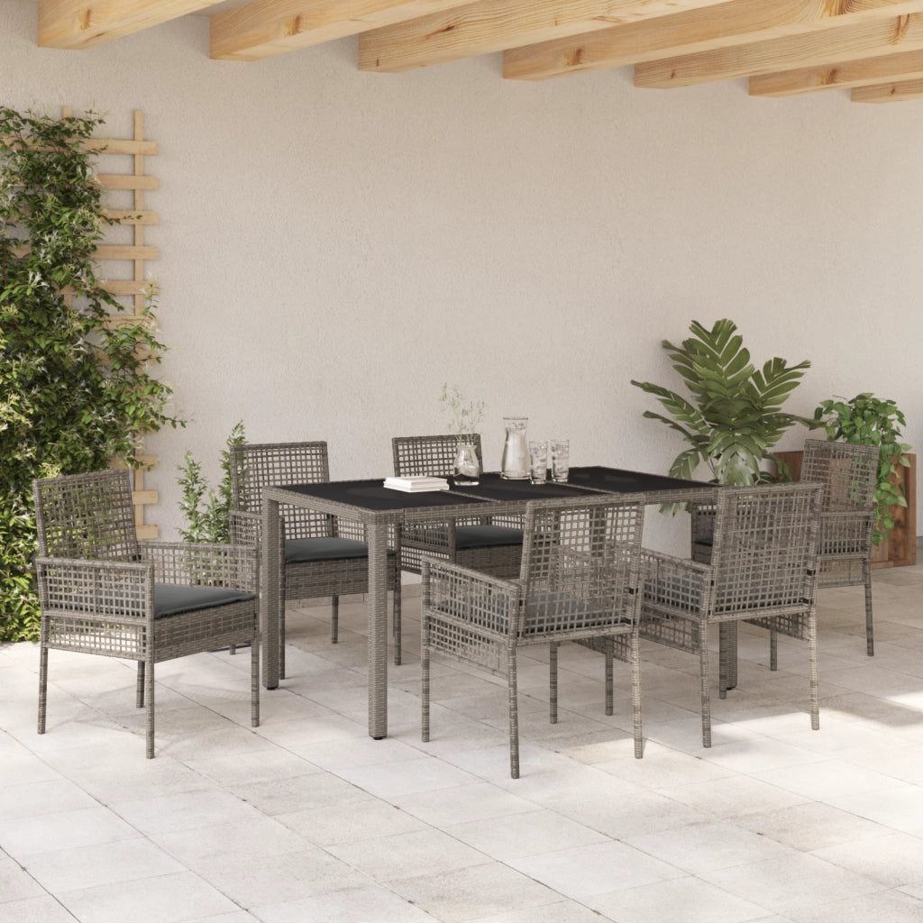 Set da pranzo da giardino 7 pezzi con cuscini Grigio Polyrattan