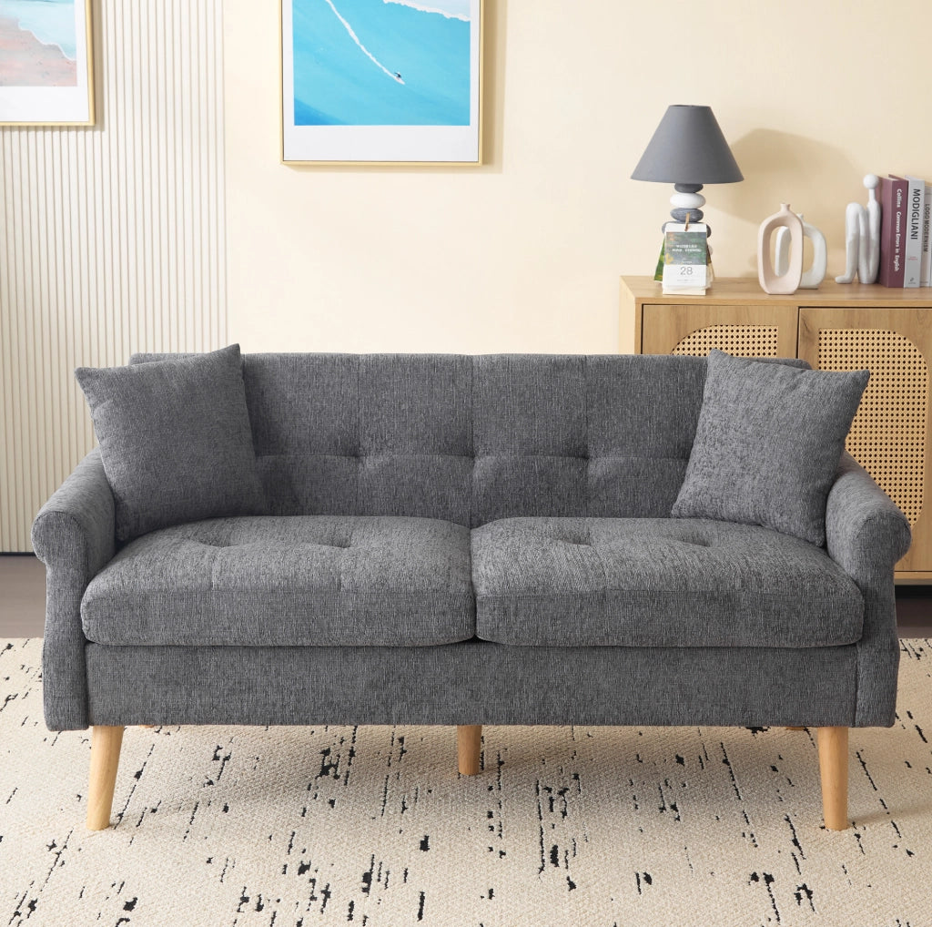 Divano a 2 posti in chenille grigio 162x74x77 cm con cuscini