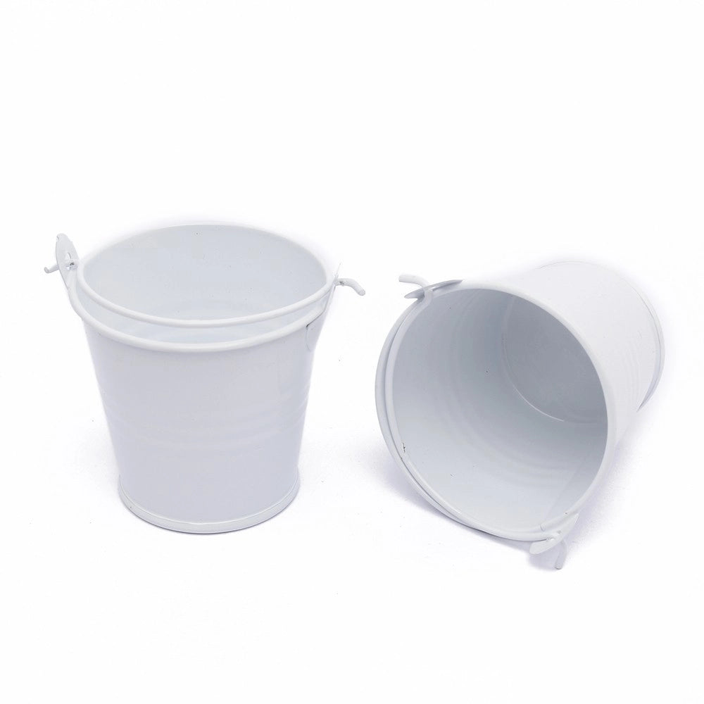 Trade Shop - 24 X Secchielli Bianchi In Latta Verniciata Portaconfetti Bomboniera Bomboniere -