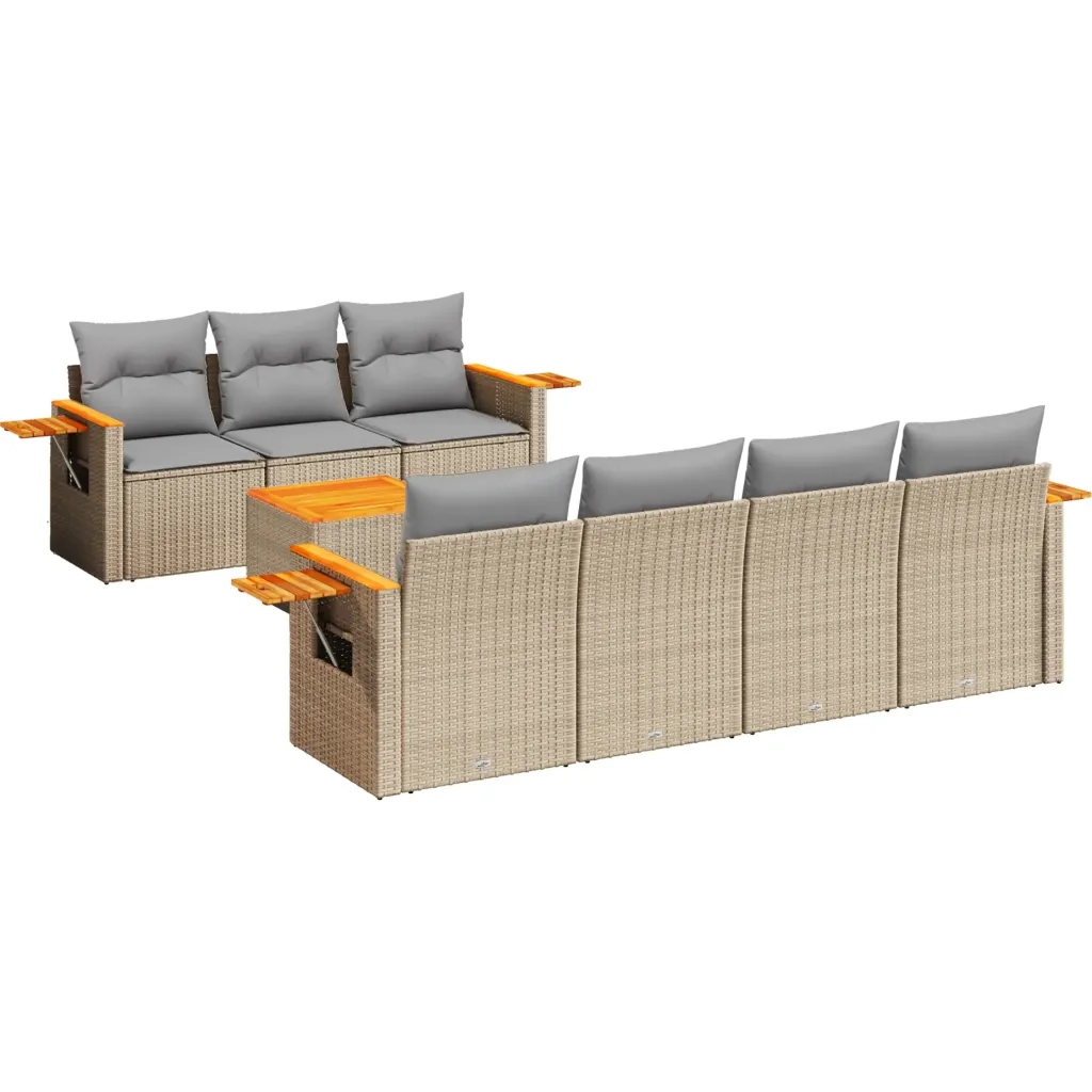 Set Divano da Giardino 8 pz con Cuscini Beige in Polyrattan 3226647