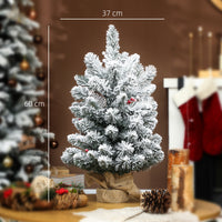 Albero di Natale Mini Innevato 60 cm con Pigne e Bacche Rosse per Interni