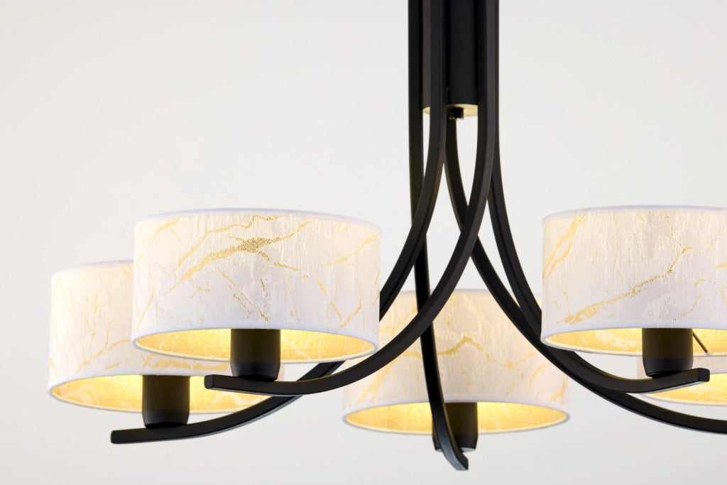 Lampadario nero a catena 5xE27 paralumi bianchi Arthur Jupiter