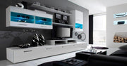 Mobile TV 250x42x194cm Parete da Soggiorno e pranzo contemporaneo colore Bianco Mate e Bianco Laccato  RF546