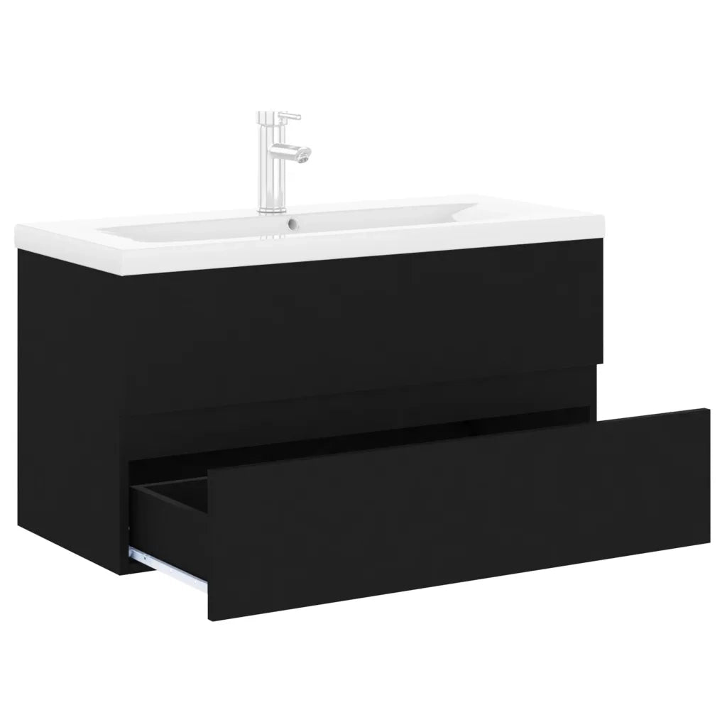 Mobile con Lavabo Integrato Nero in Legno Multistrato 3071649